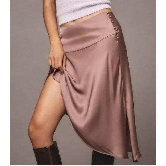 Anthropologie Women’s Mauve Viscose Asymmetric Midi Skirt M Minimalist Quiet Lux - Picture 2 of 14